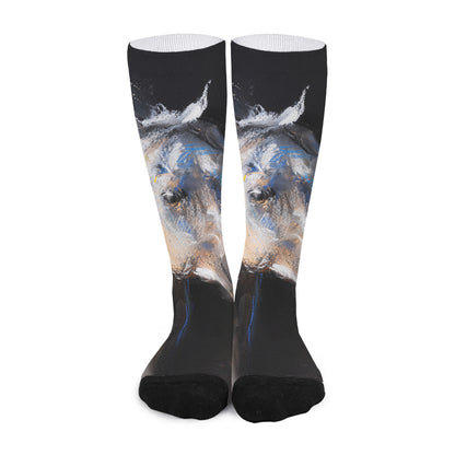 White Horse Portrait Print Long Socks