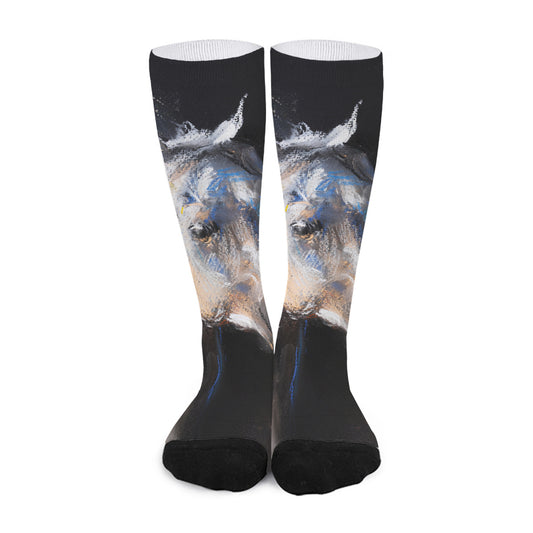 White Horse Portrait Print Long Socks