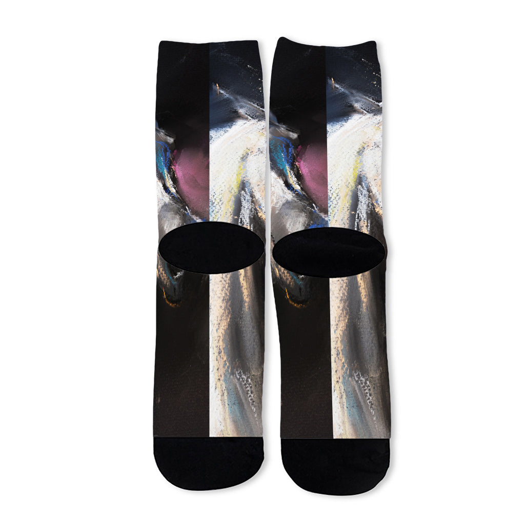 White Horse Portrait Print Long Socks