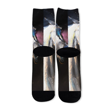 White Horse Portrait Print Long Socks