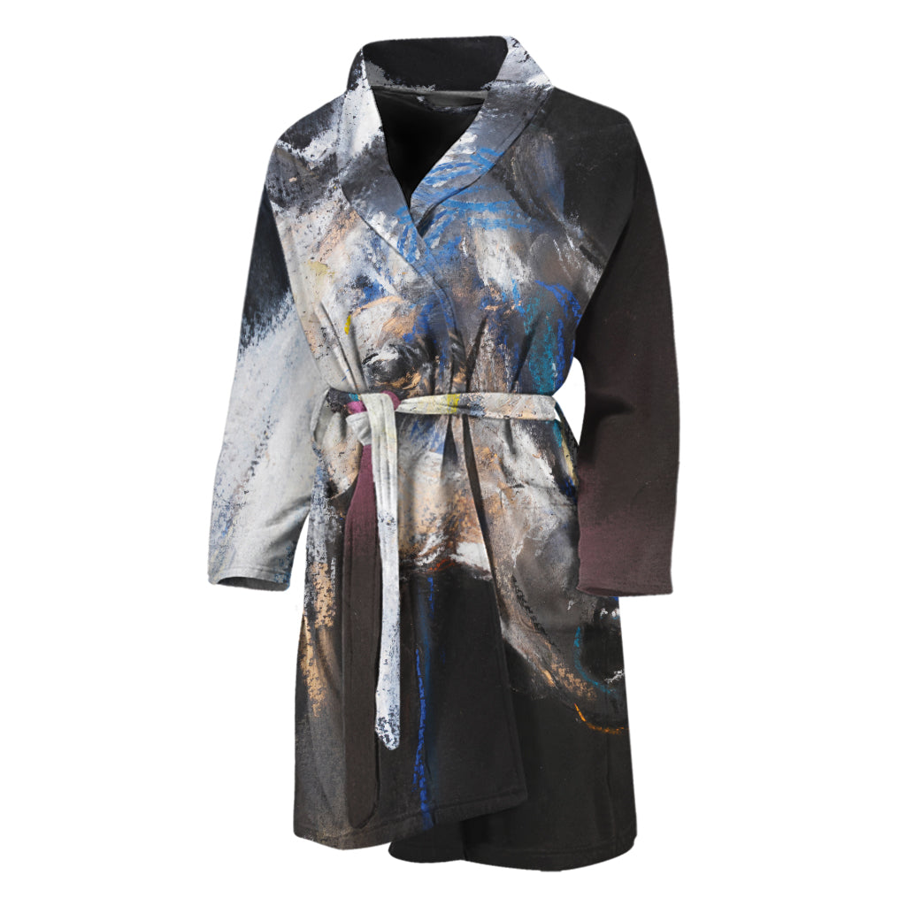 White Horse Portrait Print Men's Bathrobe
