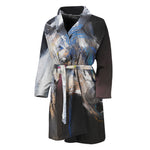 White Horse Portrait Print Men's Bathrobe