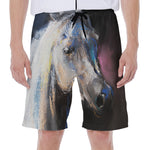 White Horse Portrait Print Men's Beach Shorts