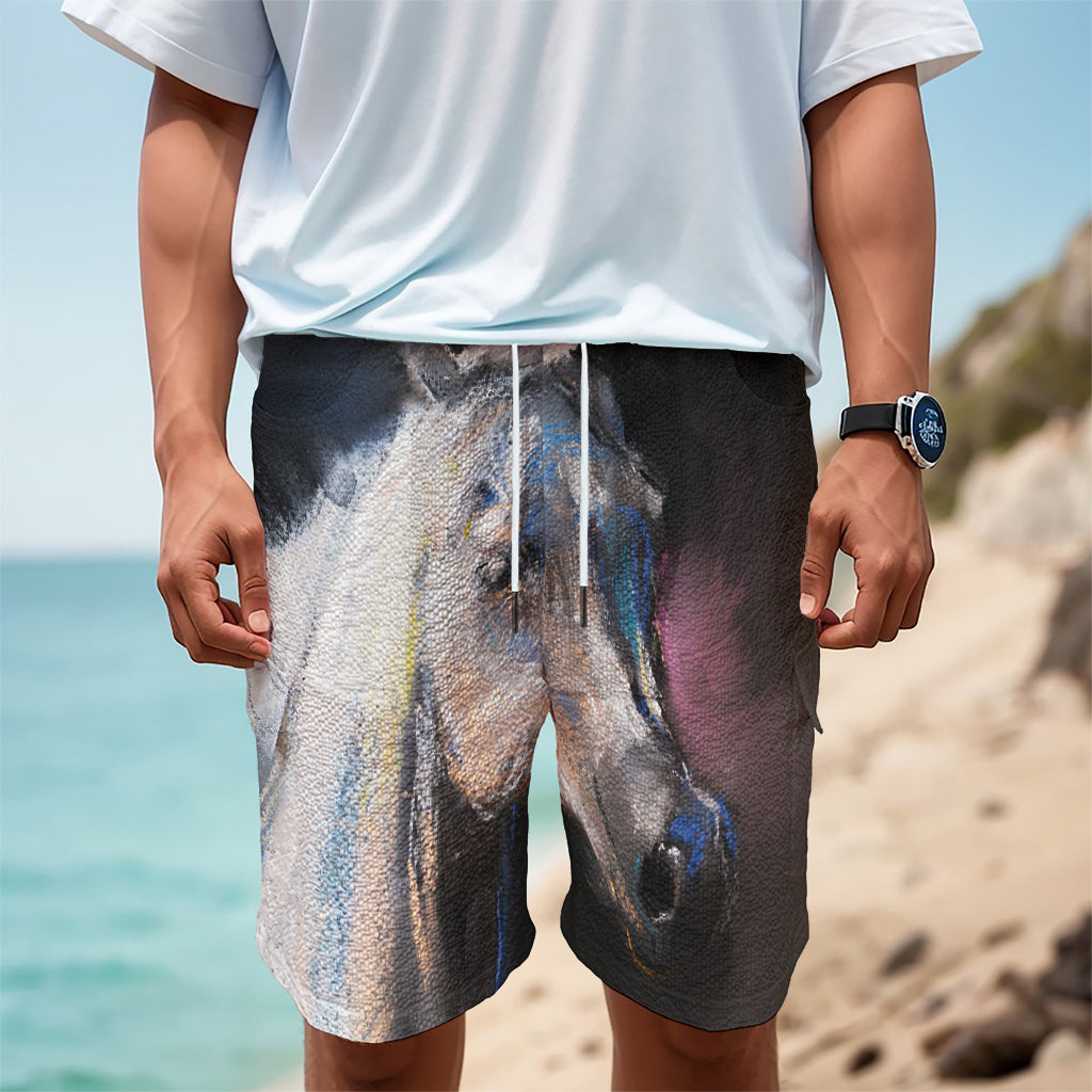 White Horse Portrait Print Men's Cargo Shorts