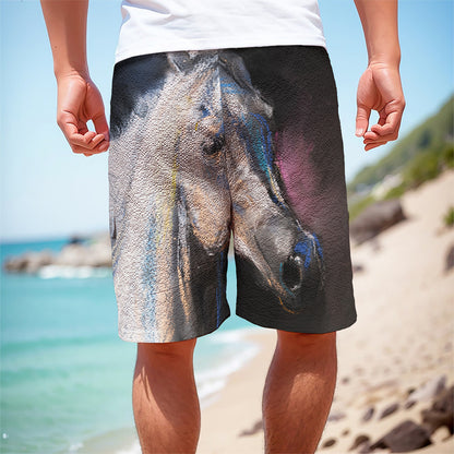 White Horse Portrait Print Men's Cargo Shorts