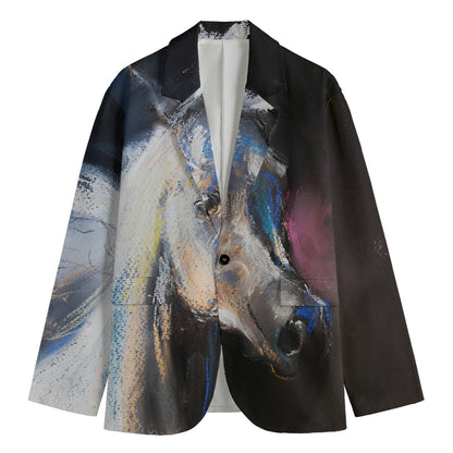 White Horse Portrait Print Men's Cotton Blazer