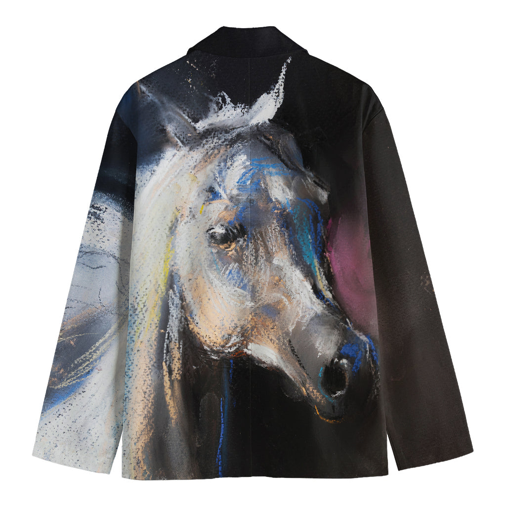 White Horse Portrait Print Men's Cotton Blazer