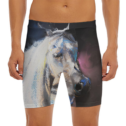White Horse Portrait Print Men's Long Boxer Briefs