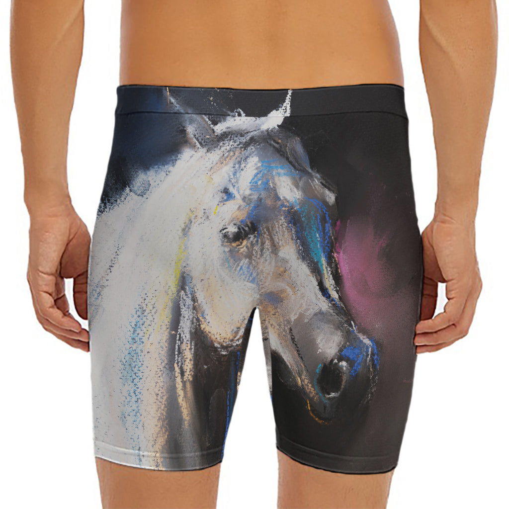 White Horse Portrait Print Men's Long Boxer Briefs
