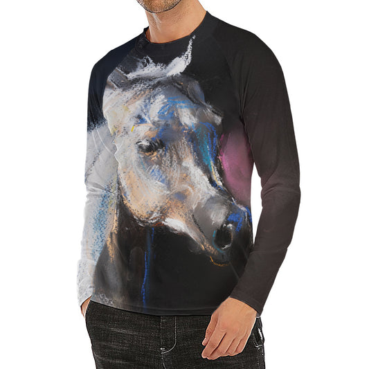 White Horse Portrait Print Men's Long Sleeve Rash Guard