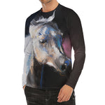 White Horse Portrait Print Men's Long Sleeve Rash Guard