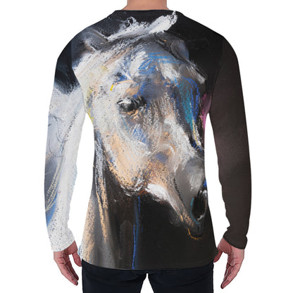White Horse Portrait Print Men's Long Sleeve T-Shirt
