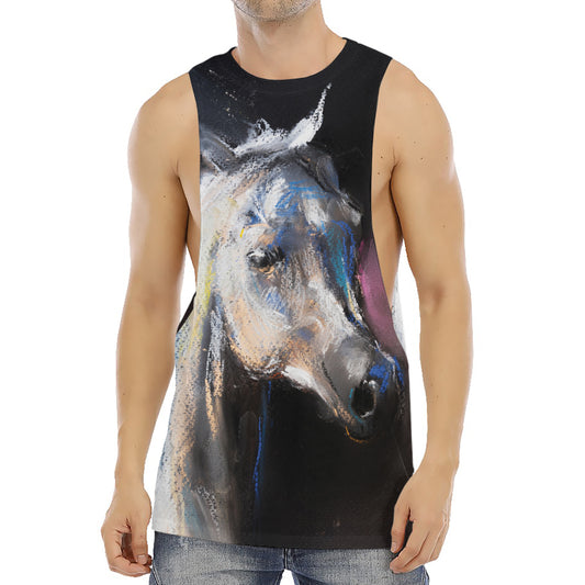 White Horse Portrait Print Men's Muscle Tank Top