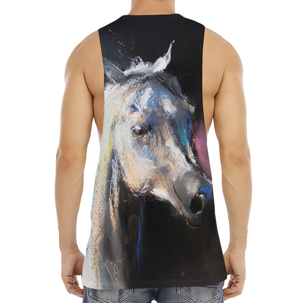 White Horse Portrait Print Men's Muscle Tank Top