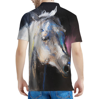White Horse Portrait Print Men's Polo Shirt