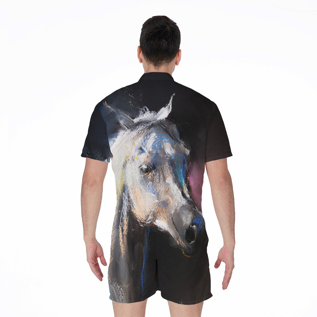 White Horse Portrait Print Men's Rompers