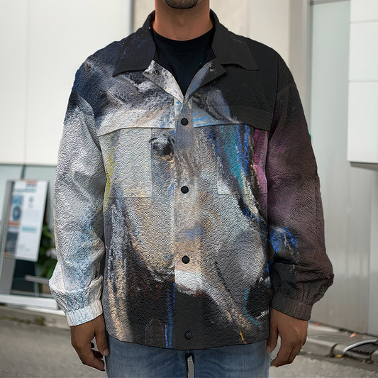 White Horse Portrait Print Men's Shirt Jacket