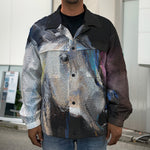 White Horse Portrait Print Men's Shirt Jacket