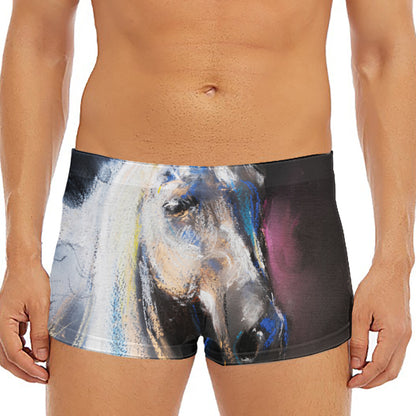 White Horse Portrait Print Men's Short Boxer Briefs