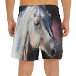 White Horse Portrait Print Men's Split Running Shorts