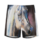White Horse Portrait Print Men's Sports Shorts