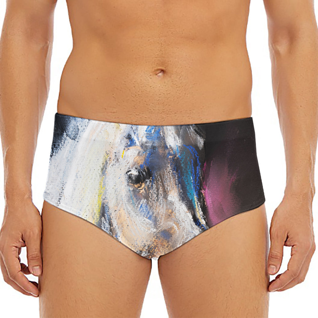 White Horse Portrait Print Men's Triangle Swim Briefs