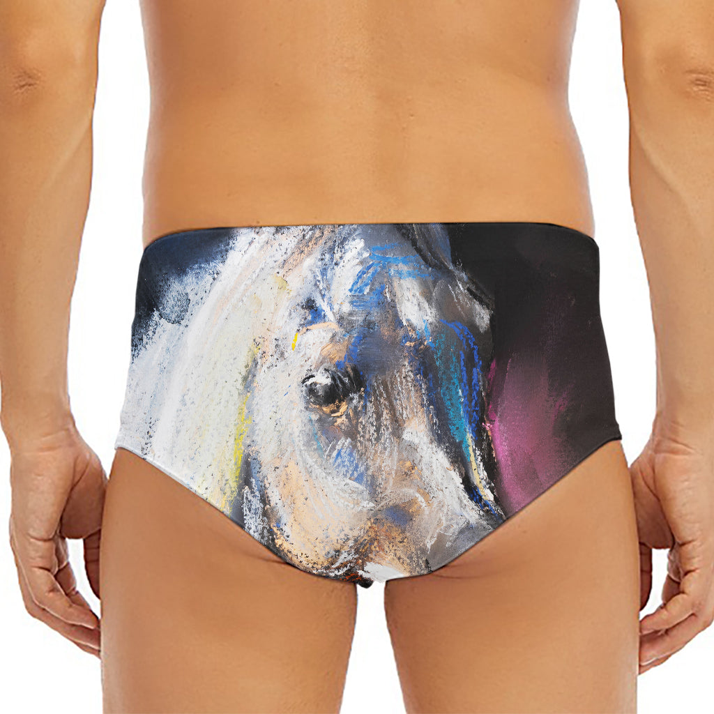 White Horse Portrait Print Men's Triangle Swim Briefs