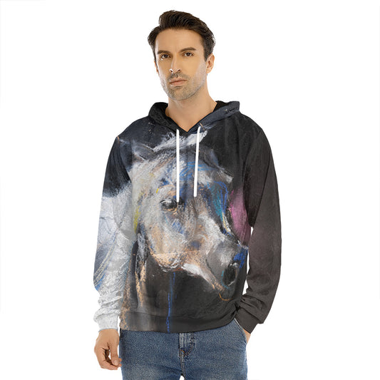 White Horse Portrait Print Men's Velvet Pullover Hoodie