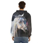 White Horse Portrait Print Men's Velvet Pullover Hoodie