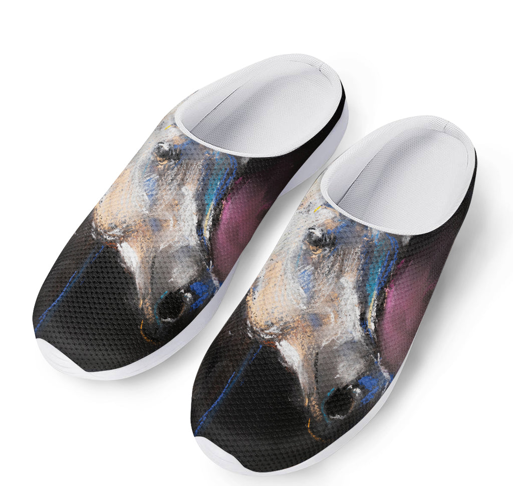 White Horse Portrait Print Mesh Casual Shoes