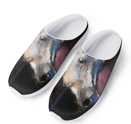 White Horse Portrait Print Mesh Casual Shoes