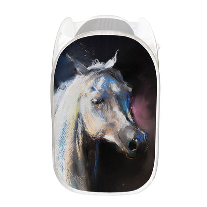 White Horse Portrait Print Mesh Laundry Hamper