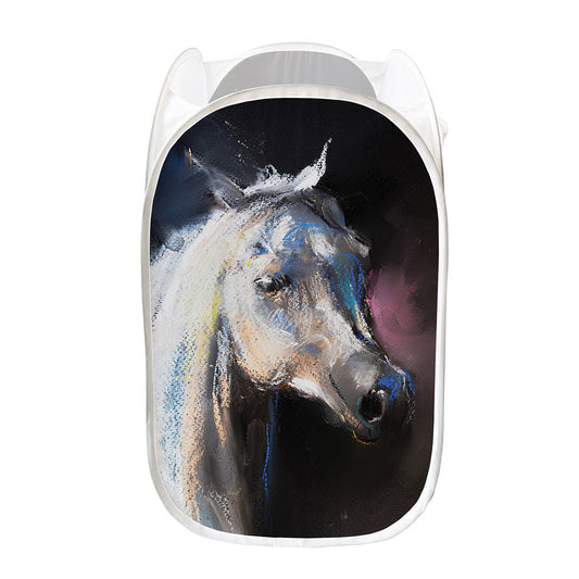 White Horse Portrait Print Mesh Laundry Hamper