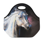 White Horse Portrait Print Neoprene Lunch Bag