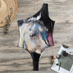 White Horse Portrait Print One Shoulder Bodysuit
