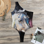 White Horse Portrait Print One Shoulder Bodysuit