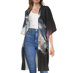 White Horse Portrait Print Open Front Beach Cover Up