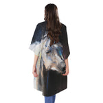 White Horse Portrait Print Open Front Beach Cover Up