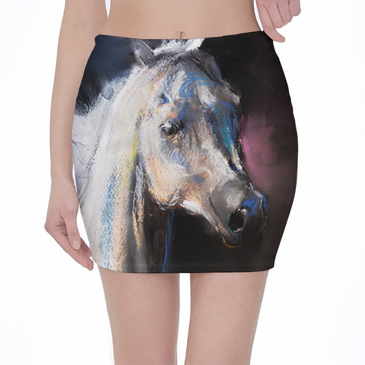 White Horse Portrait Print Pencil Mini Skirt