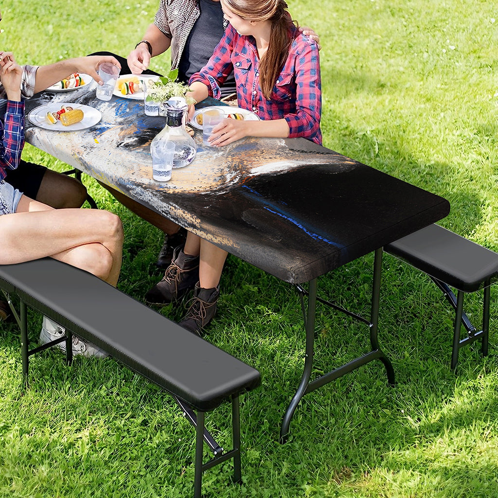 White Horse Portrait Print Picnic Table Cover