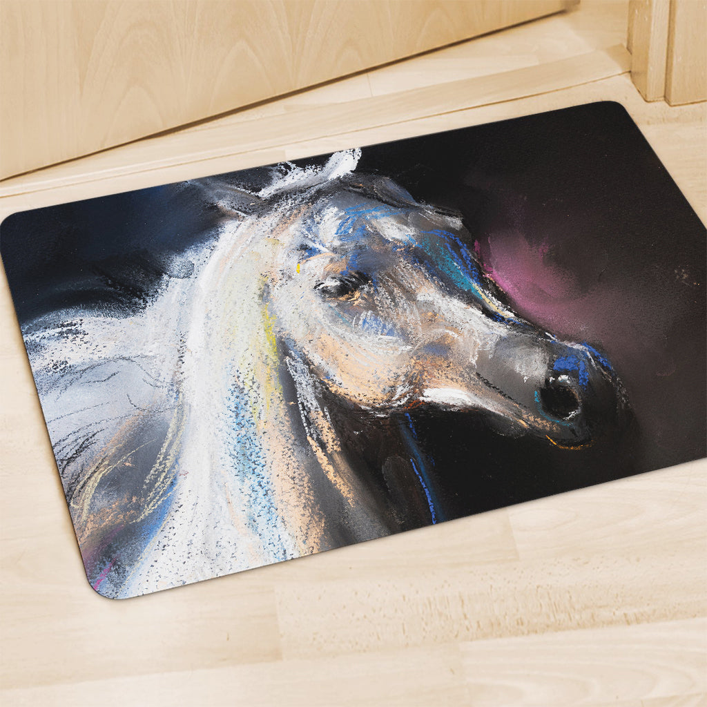 White Horse Portrait Print Polyester Doormat