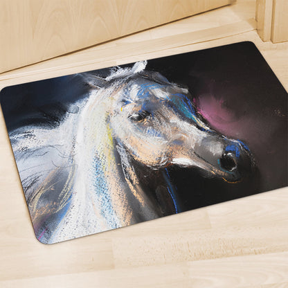 White Horse Portrait Print Polyester Doormat