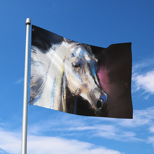 White Horse Portrait Print Polyester Flag