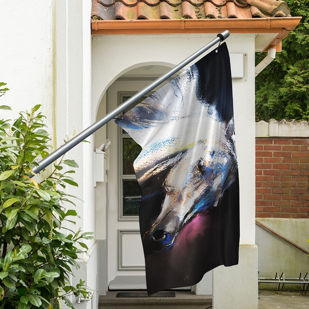White Horse Portrait Print Polyester Flag