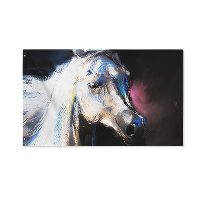 White Horse Portrait Print Polyester Flag