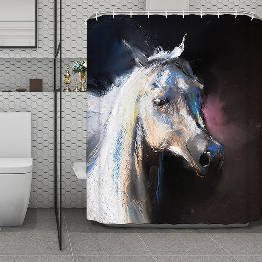White Horse Portrait Print Polyester Shower Curtain