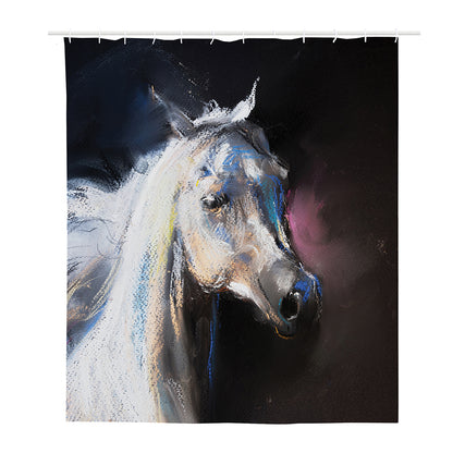 White Horse Portrait Print Polyester Shower Curtain