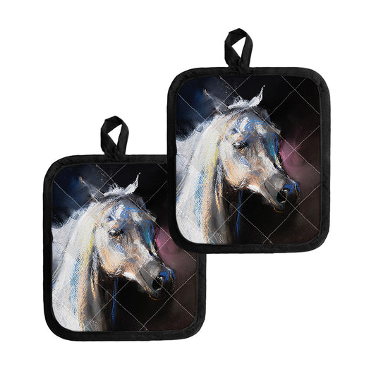 White Horse Portrait Print Pot Holders