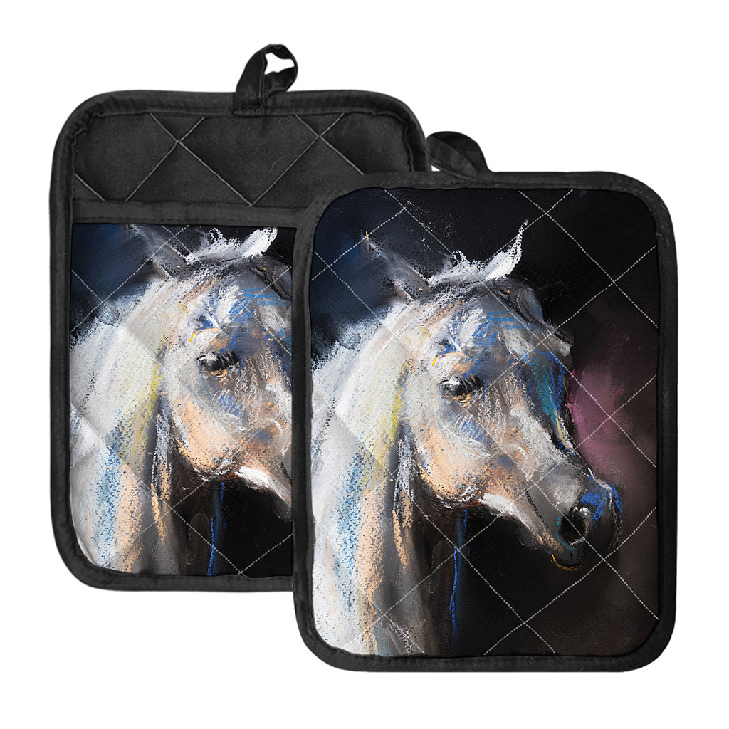 White Horse Portrait Print Pot Holders With Pocket