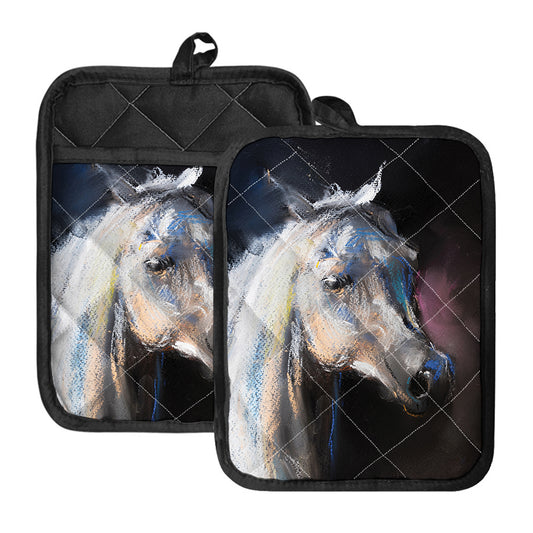 White Horse Portrait Print Pot Holders With Pocket